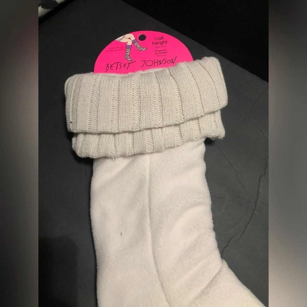 Betsey Johnson beige cream calf length sweater cuff fleece  boot liners size M/L
